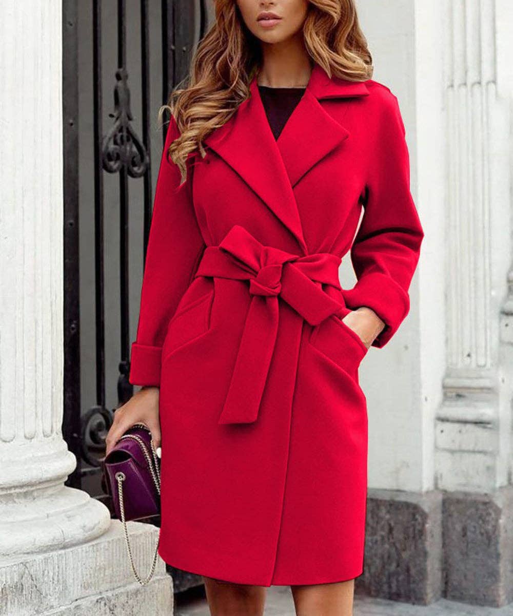 Chic Lace-Up Tailored Wool Jacket with Long Sleeves