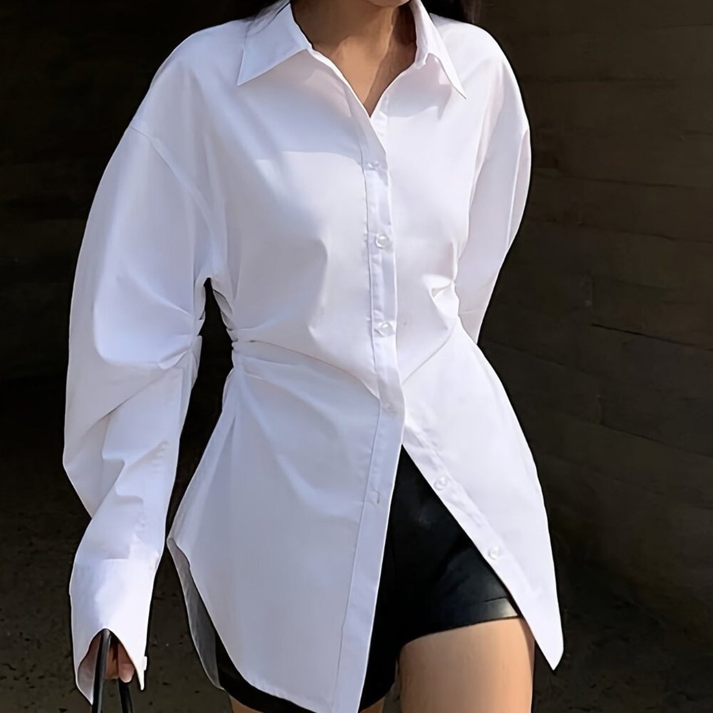 White Fitted Button Down Blouse | Elegant Long Sleeve Semi-Sheer Shirt Top