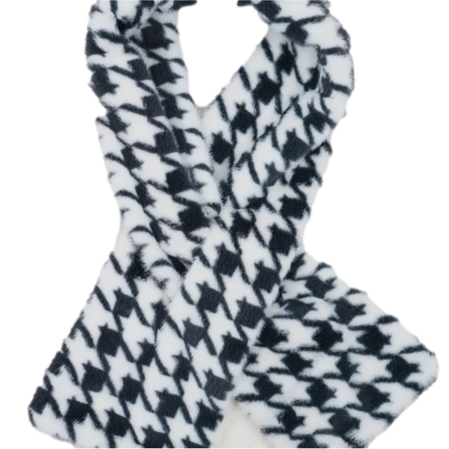 Black and white houndstooth patterned fabric on a white background