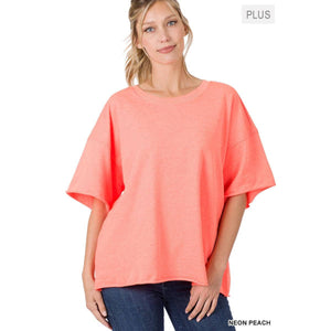 PLUS FRENCH TERRY DROP SHOULDER RAW EDGE TOP