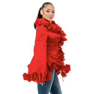 PLUS WIDE ROUND NECK RUFFLE JACKET