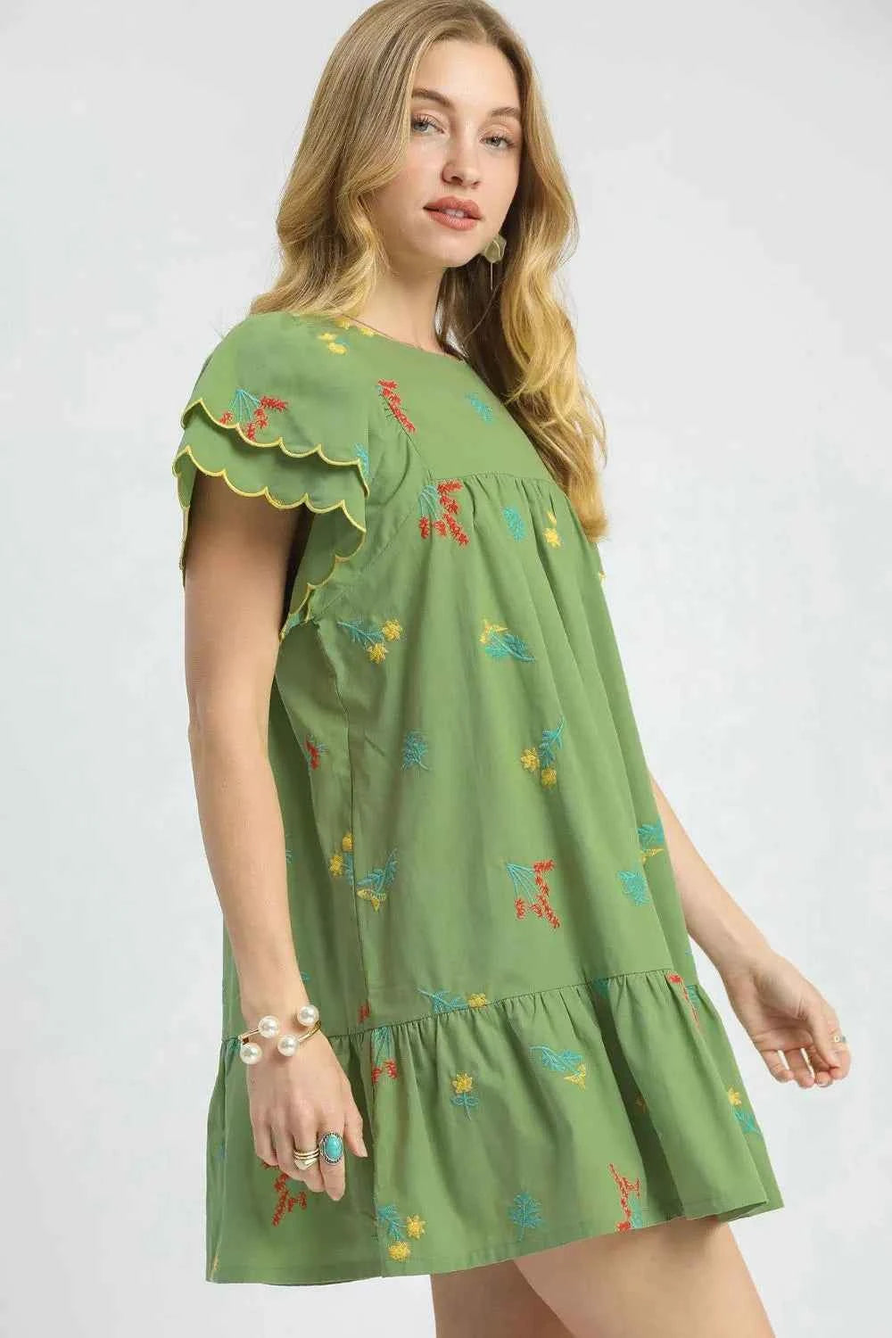 Umgee Floral Embroidered Short Sleeve Mini Dress