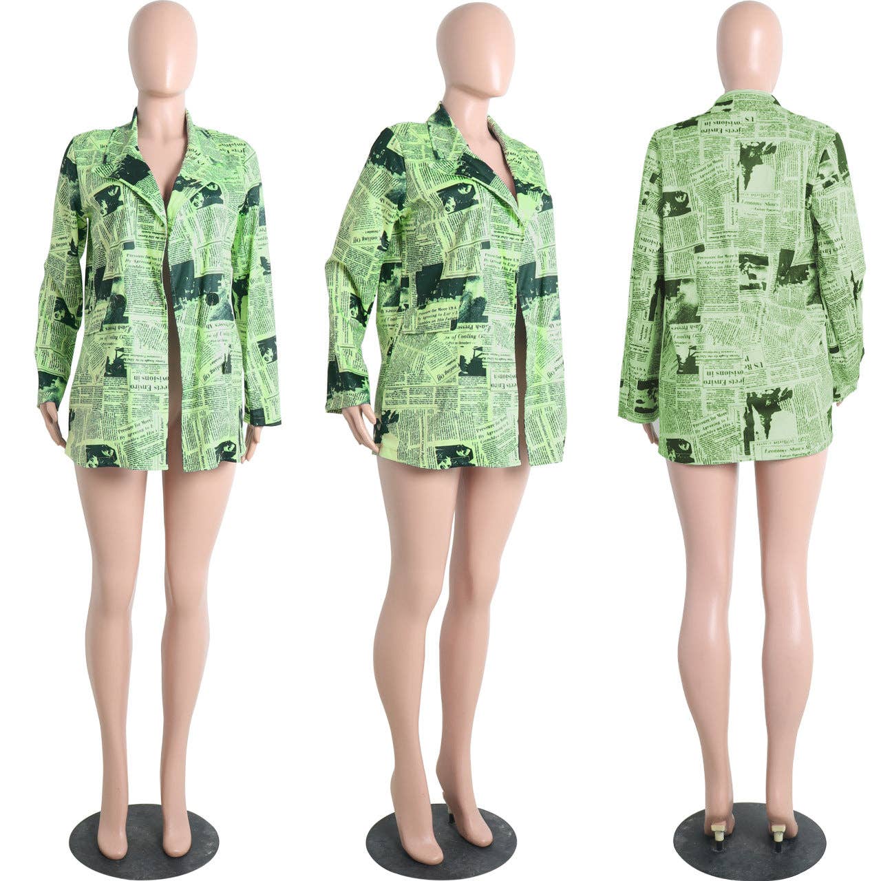 MB FASHION Newspaper Print Long-Sleeve Button-Up Blazer 3175