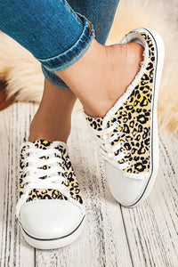 Chestnut Leopard Print Lace Up Canvas Slip On Slippers
