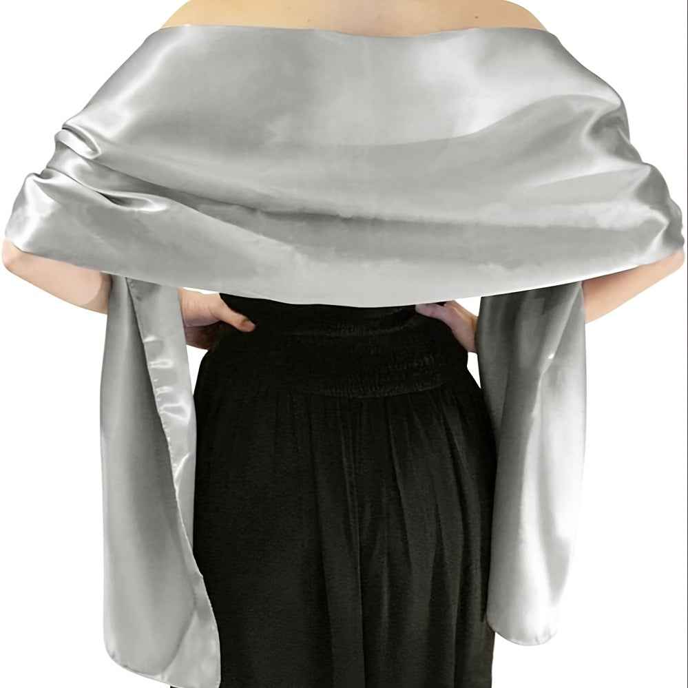 Midnight Gala Satin Evening Wrap Shawl Gray