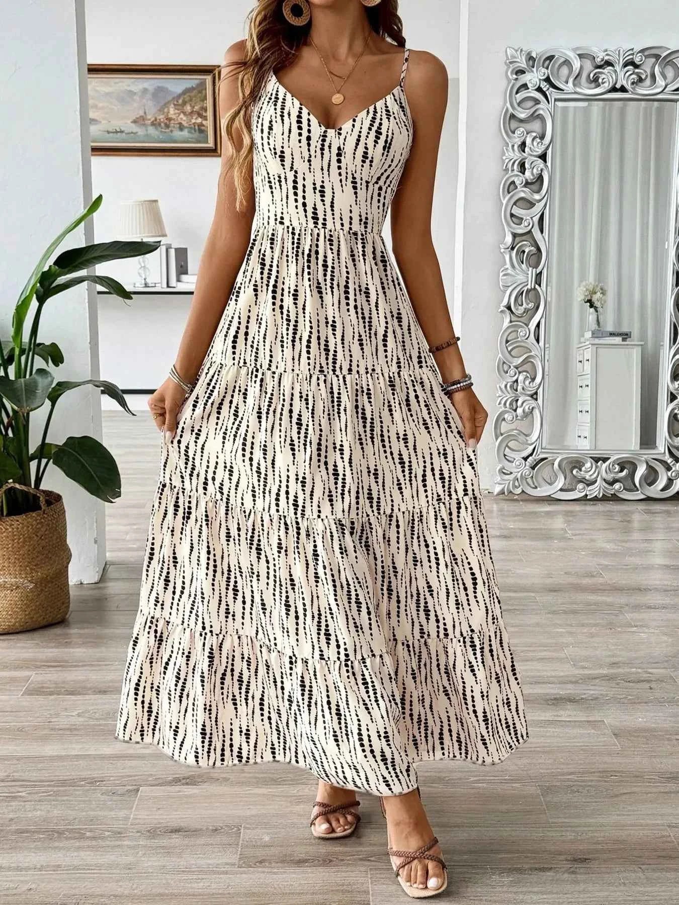 Tie Back Tiered Midi Cami Dress