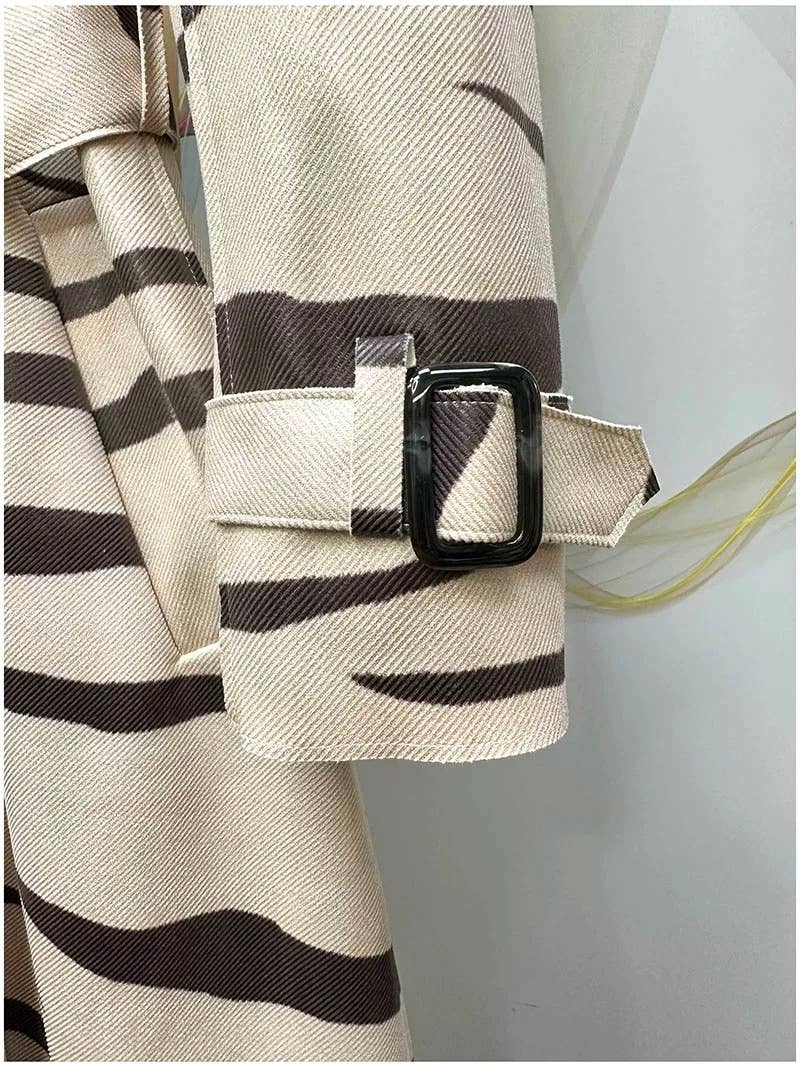 CT184Y Elegant Printed Belted Lapel Trench Coat for Women