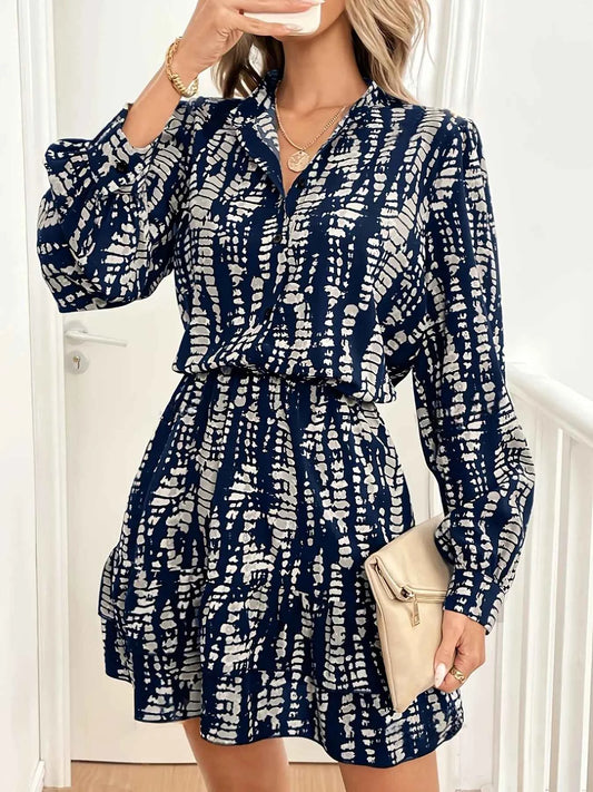 Printed Long Sleeve Shirt Dress