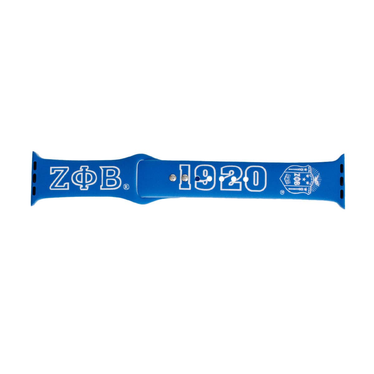 Blue scarf with white text and logo on a white background