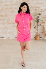 Load image into Gallery viewer, Break Point Collared Romper in Hot Pink
