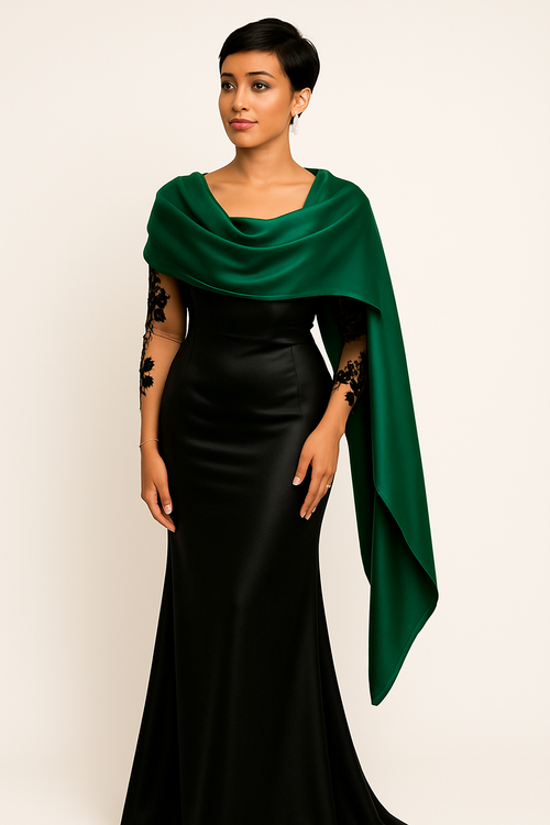 Midnight Gala Satin Evening Wrap Shawl Emerald Green