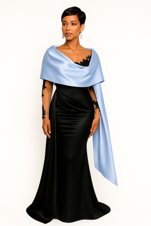 Midnight Gala Satin Evening Wrap Shawl Sky Blue