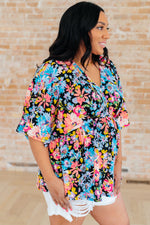 Load image into Gallery viewer, Dreamer Peplum Top in Black Multi Floral
