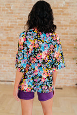 Load image into Gallery viewer, Dreamer Peplum Top in Black Multi Floral
