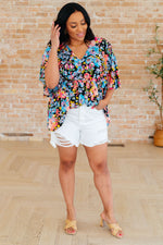 Load image into Gallery viewer, Dreamer Peplum Top in Black Multi Floral
