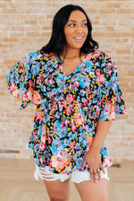 Load image into Gallery viewer, Dreamer Peplum Top in Black Multi Floral
