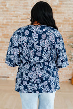 Load image into Gallery viewer, Dreamer Peplum Top in Navy and Pink Paisley
