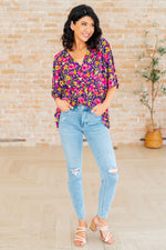 Load image into Gallery viewer, Dreamer Peplum Top in Purple and Pink Floral
