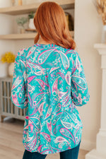 Load image into Gallery viewer, Lizzy Top in Aqua and Pink Paisley
