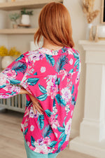 Load image into Gallery viewer, Lizzy Top in Magenta and Teal Tropical Floral
