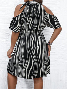 Plus Zebra Striped Cold Shoulder Knot Detail Dress