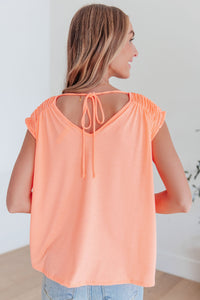 Ruched Cap Sleeve Top in Neon Orange