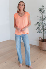 Load image into Gallery viewer, Ruched Cap Sleeve Top in Neon Orange
