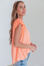 Load image into Gallery viewer, Ruched Cap Sleeve Top in Neon Orange
