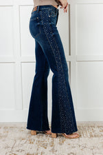 Load image into Gallery viewer, Shannon Mid Rise Rhinestone Detail Flare Jeans
