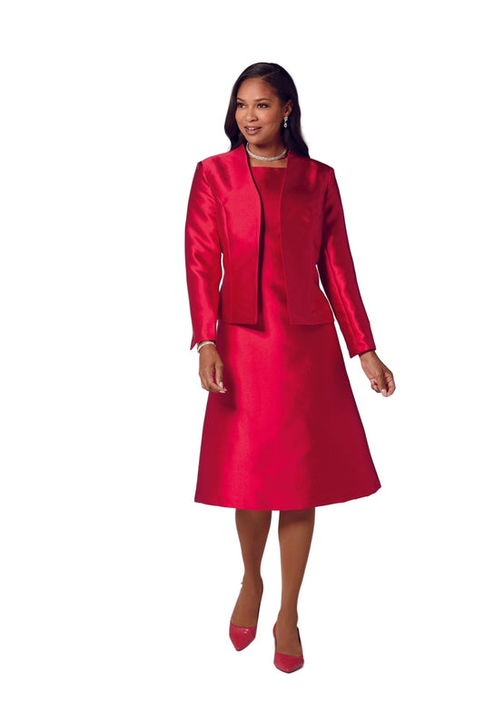Simply Stunning Red Jacket Dress by EY Signature - Front View with Elegant Tailoring
