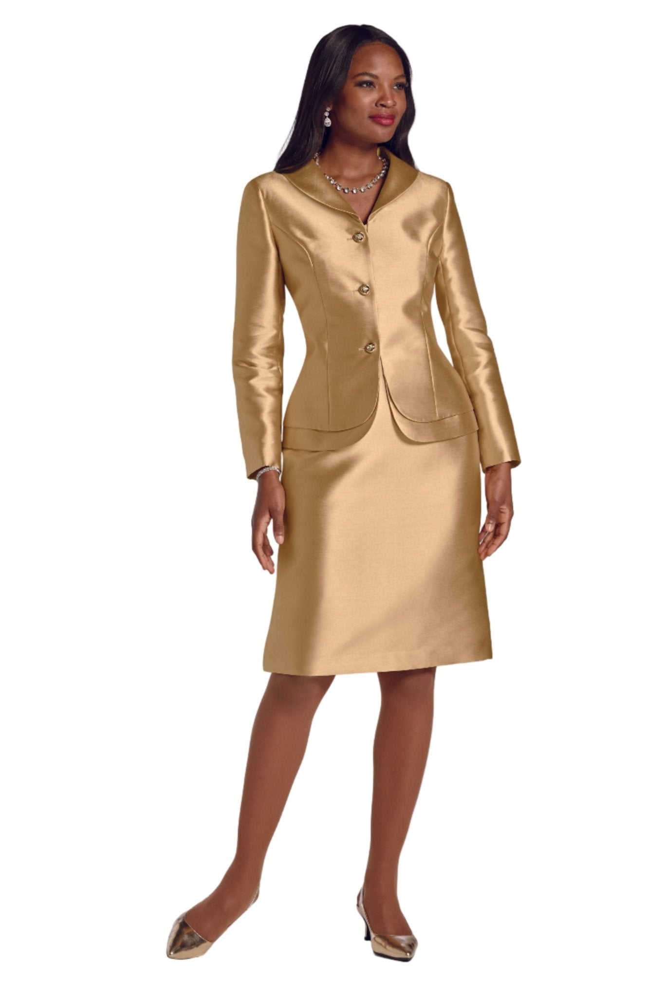 Classic Chic Gold Skirt Suit by EY Signature - Luxurious Metallic Formal Ensemble
