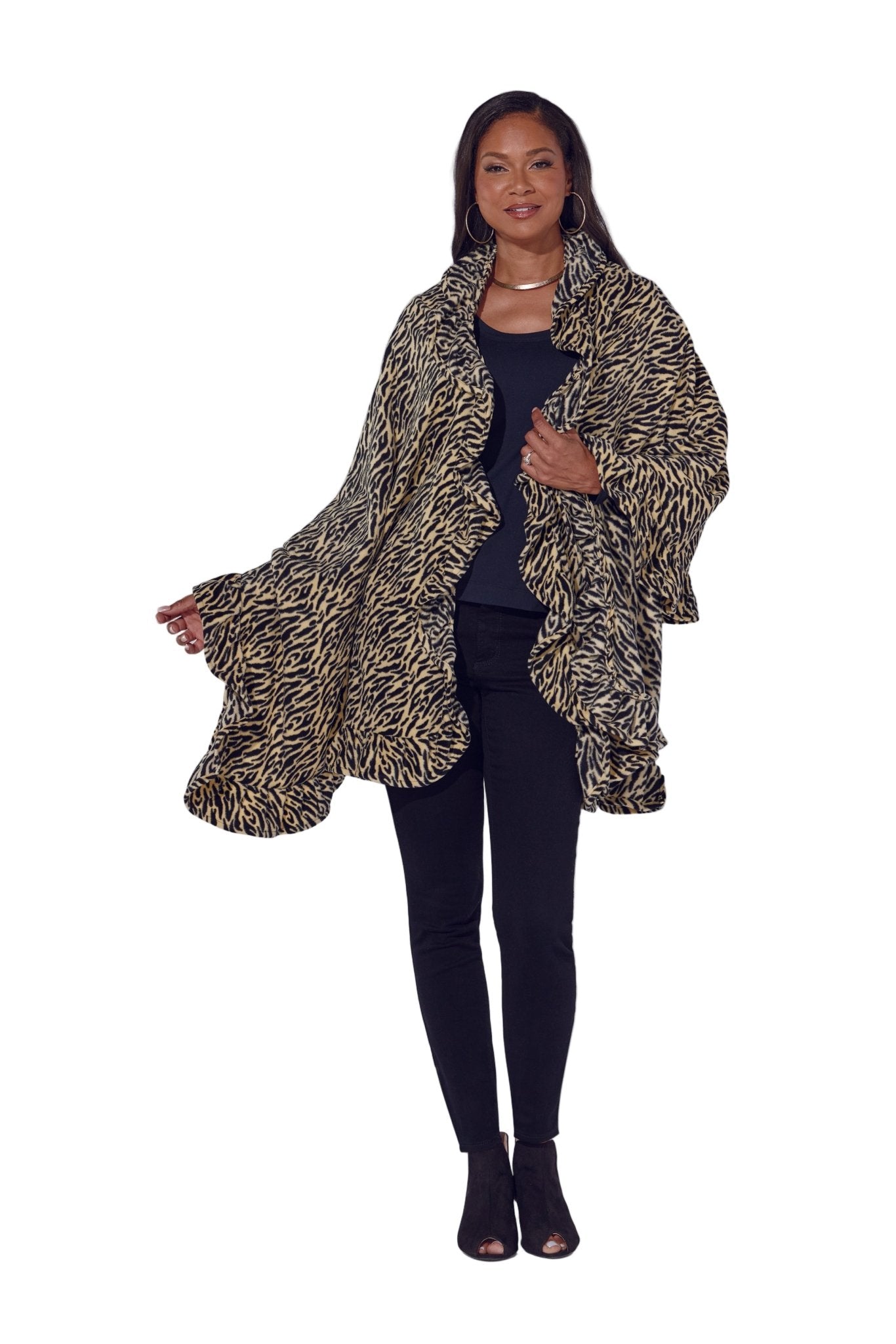 Wrapped in Ruffles Shawl in Animal Print