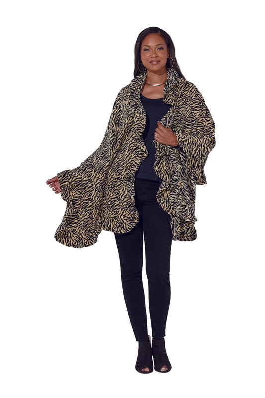 Wrapped in Ruffles Shawl in Animal Print