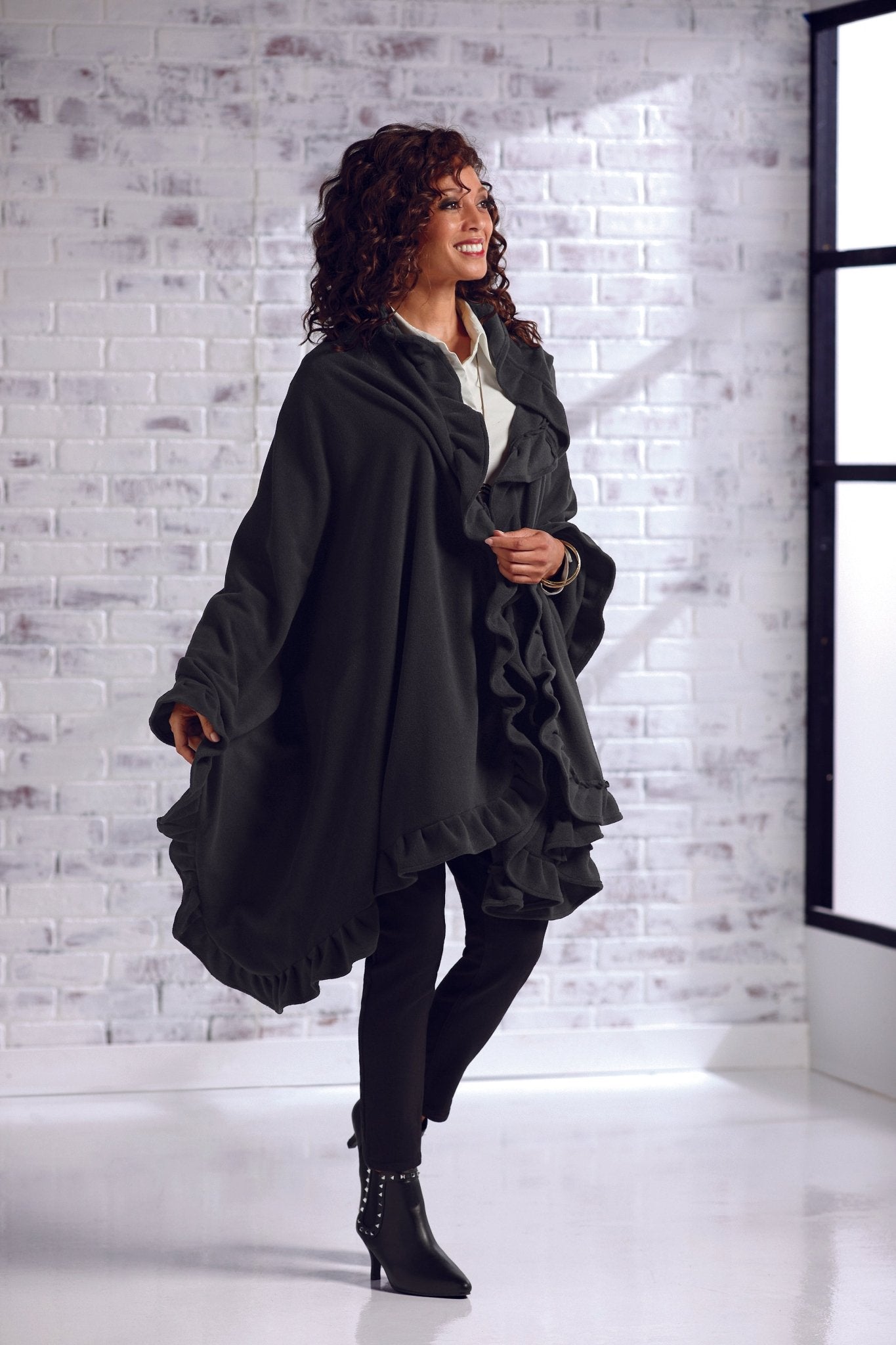 Wrapped in Ruffles Shawl in Black