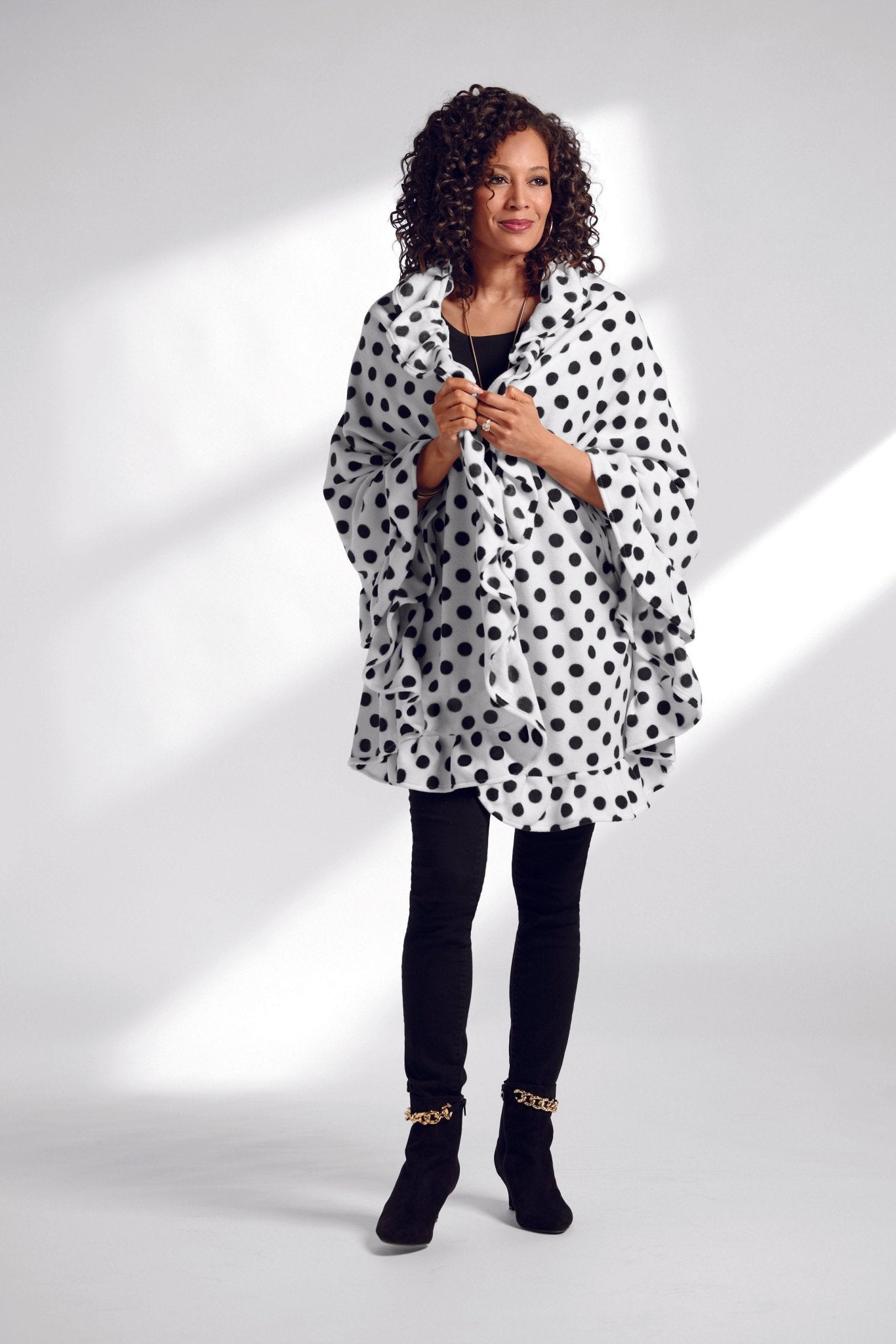 Wrapped in Ruffles Shawl in Dot Pattern