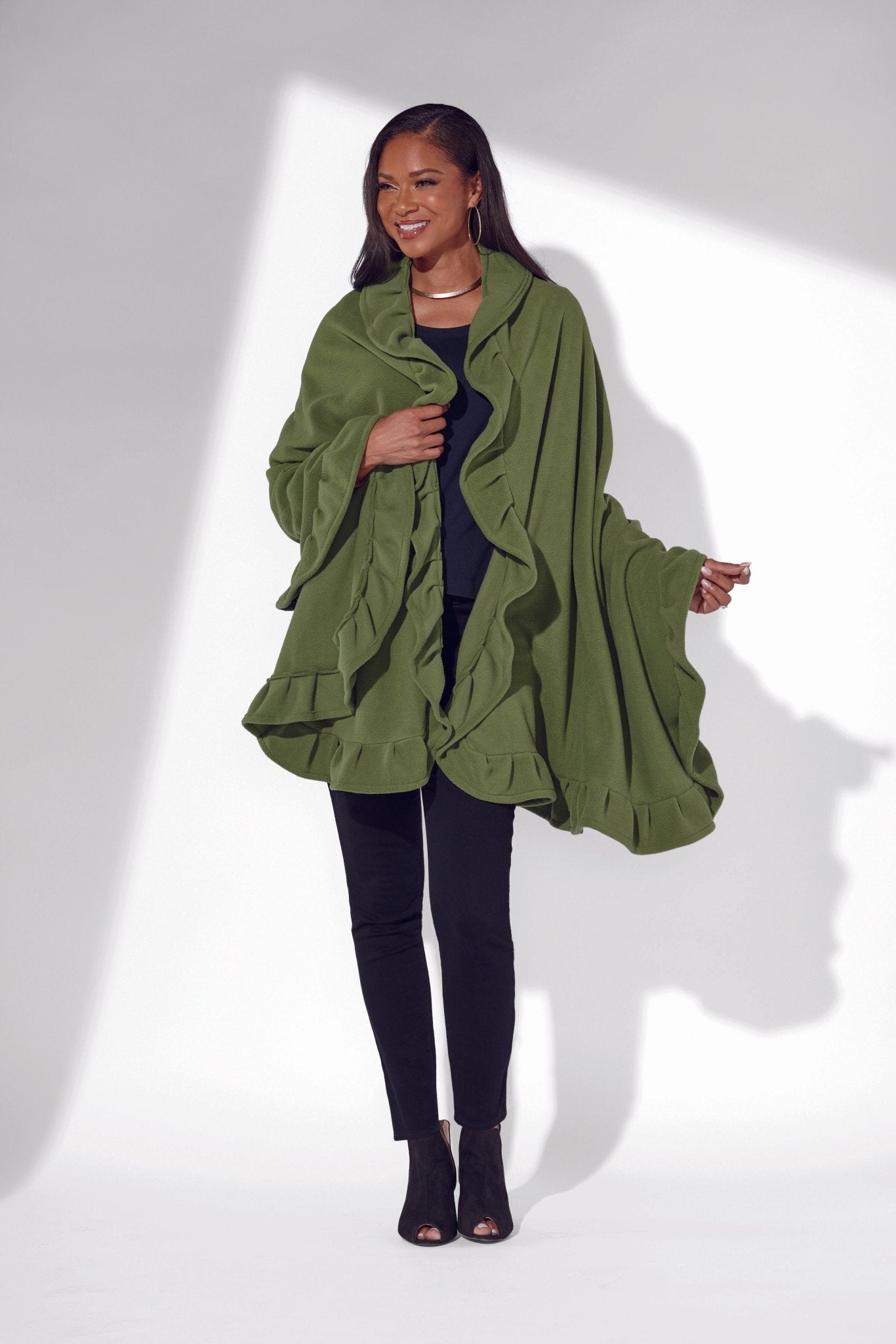 Wrapped in Ruffles Shawl in Moss Green