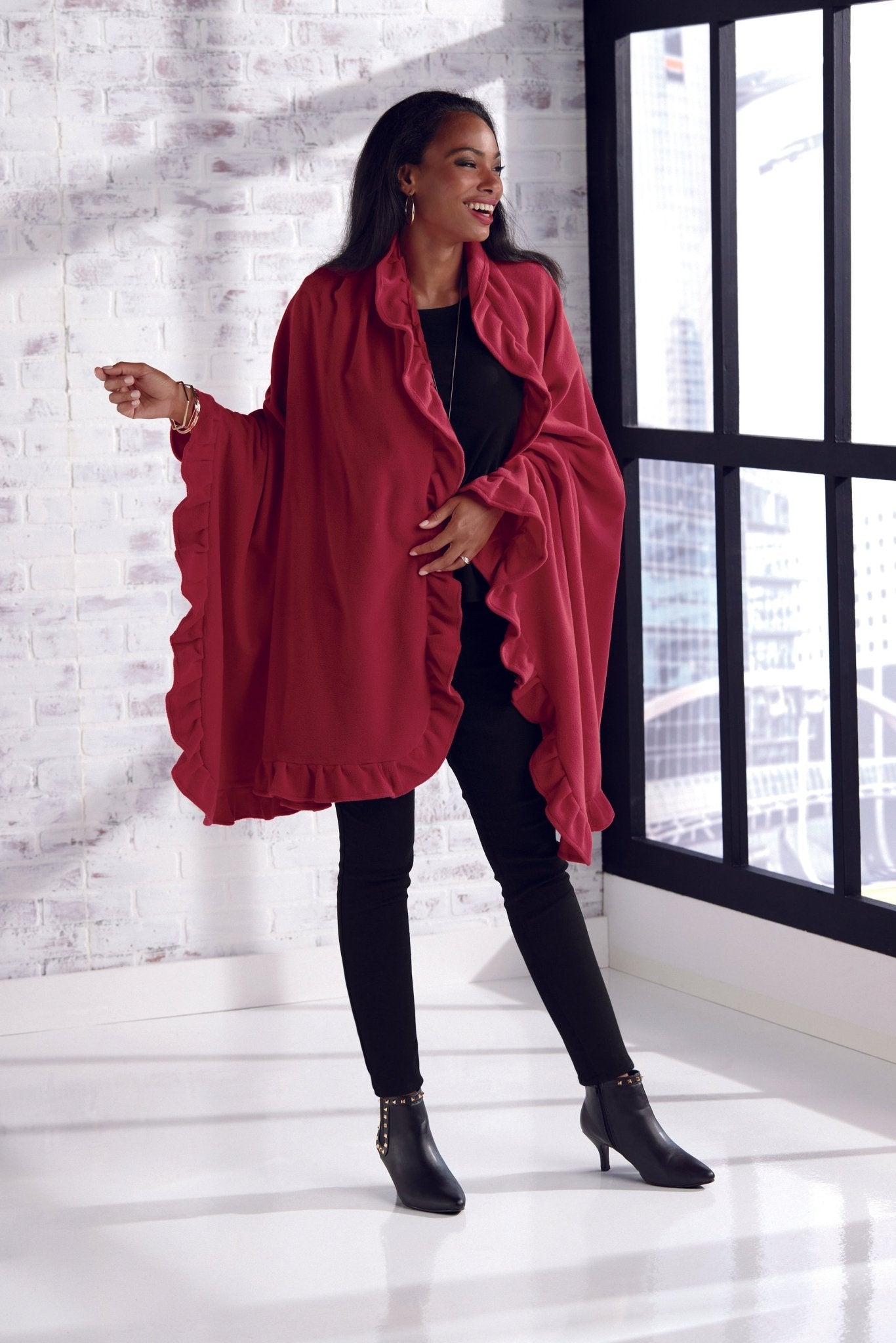 Wrapped in Ruffles Shawl in Ruby Red