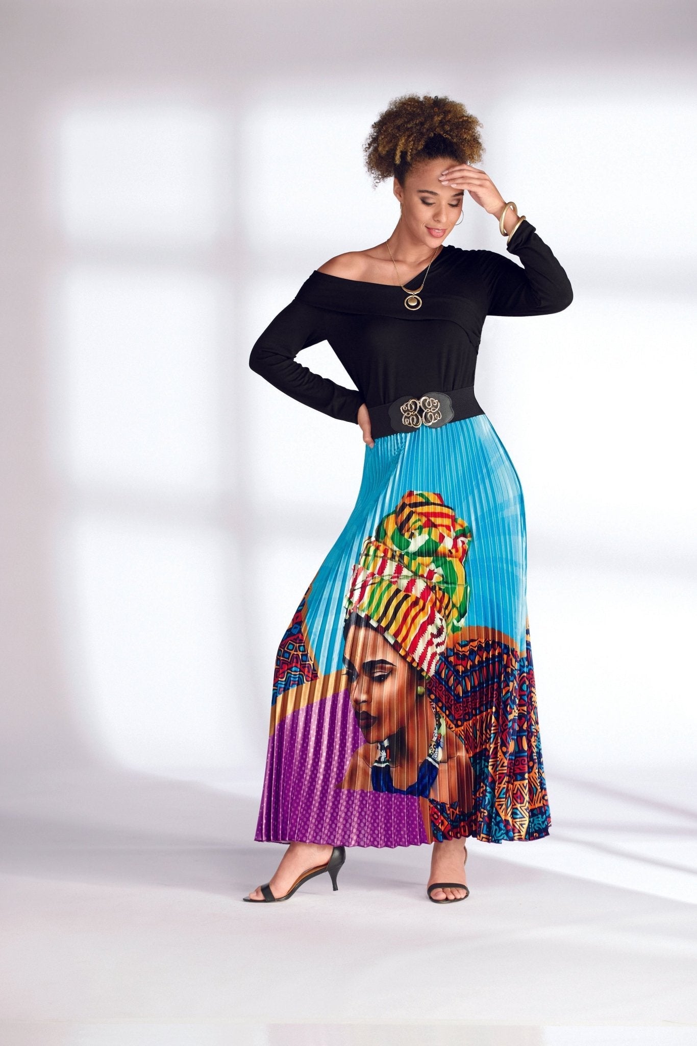 All Wrapped Up Top in Black - Detail view of fold accent neckline