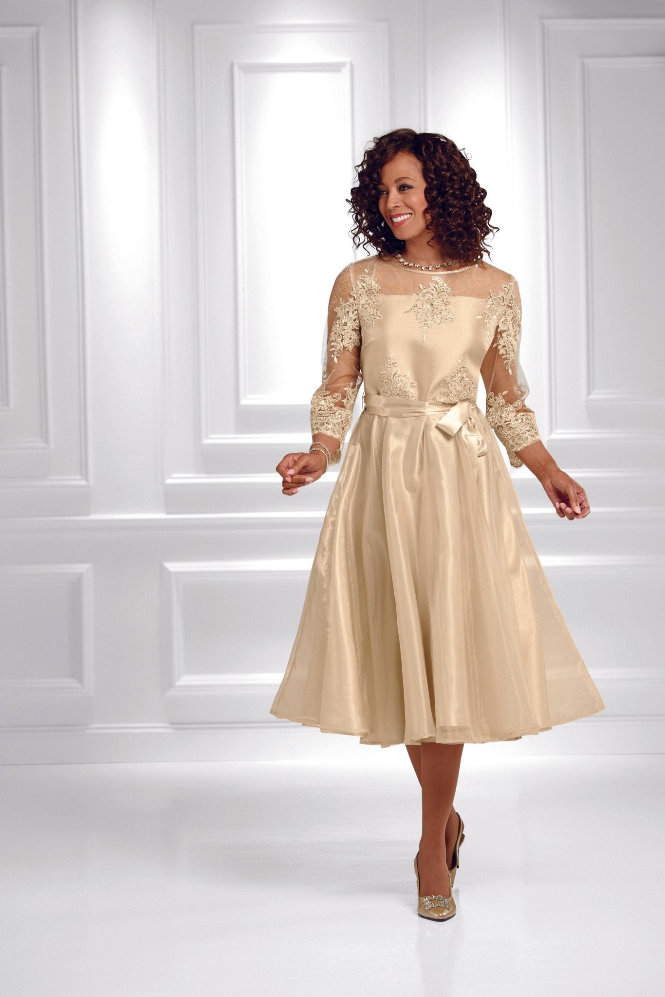 Champagne Organza Dress by EY Boutique - Luxurious Formal Wear
