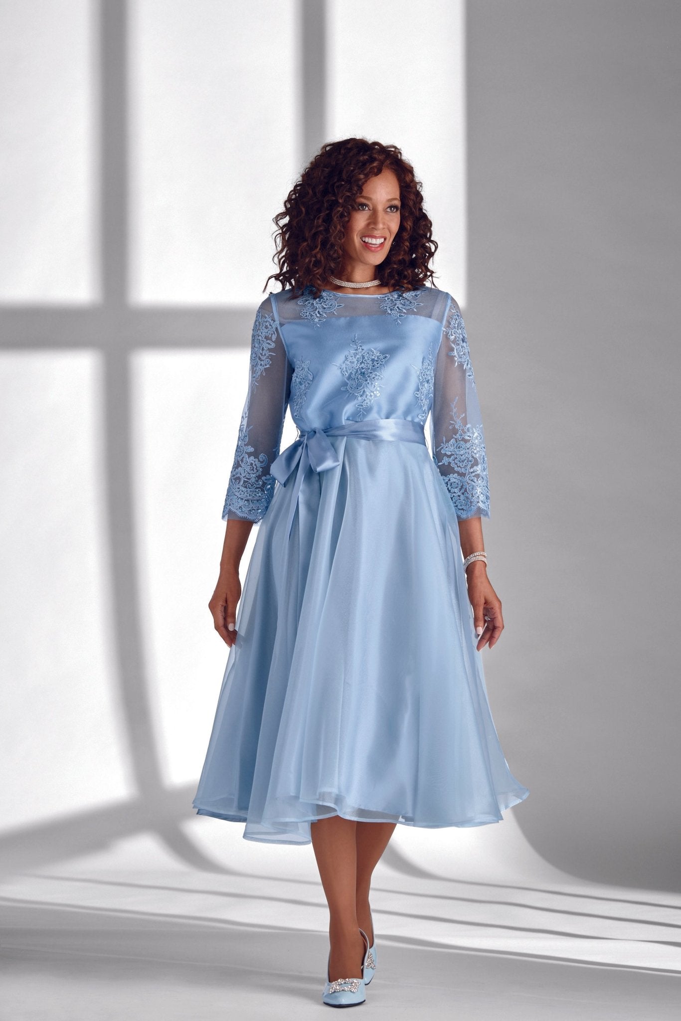 Ice Blue Organza Dress by EY Boutique - Ethereal Elegance Front View
