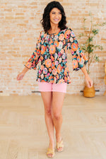 Load image into Gallery viewer, Willow Bell Sleeve Top in Black and Persimmon Floral
