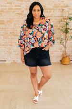 Load image into Gallery viewer, Willow Bell Sleeve Top in Black and Persimmon Floral
