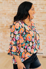 Load image into Gallery viewer, Willow Bell Sleeve Top in Black and Persimmon Floral
