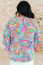 Load image into Gallery viewer, Willow Bell Sleeve Top in Lavender Mint Paisley
