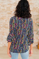 Load image into Gallery viewer, Willow Bell Sleeve Top in Navy Rainbow Rope
