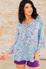 Load image into Gallery viewer, Willow Bell Sleeve Top in Retro Ditsy Floral
