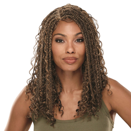 Woman with styled braids on a white background