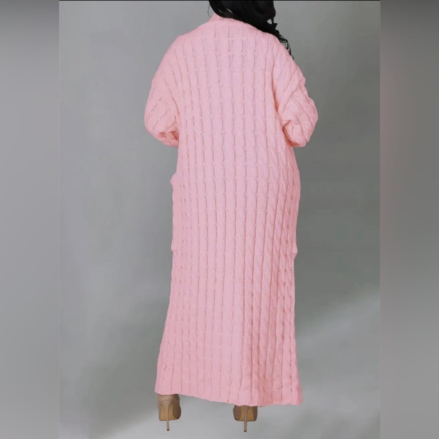 Light Pink Long Coat Knit Cardigan