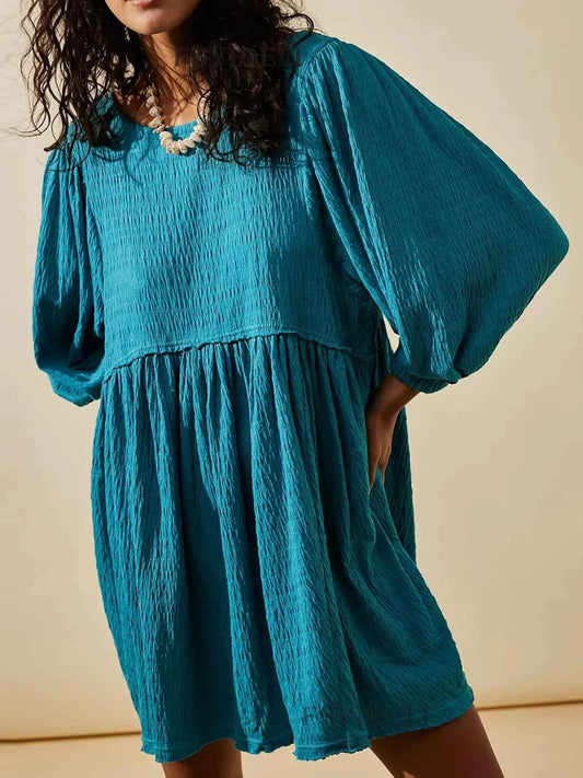 Textured Round Neck 3/4 Sleeve Dress