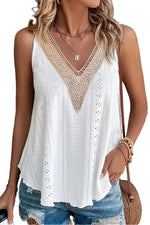 Load image into Gallery viewer, White Lace Crochet Splicing Eyelet V Neck Tank Top
